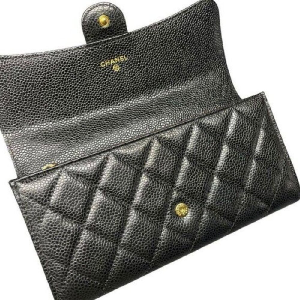 Authentic CHANEL CC Classic Caviar Flap Wallet Quilted Leather Chain Purse Black - Picture 7 of 16